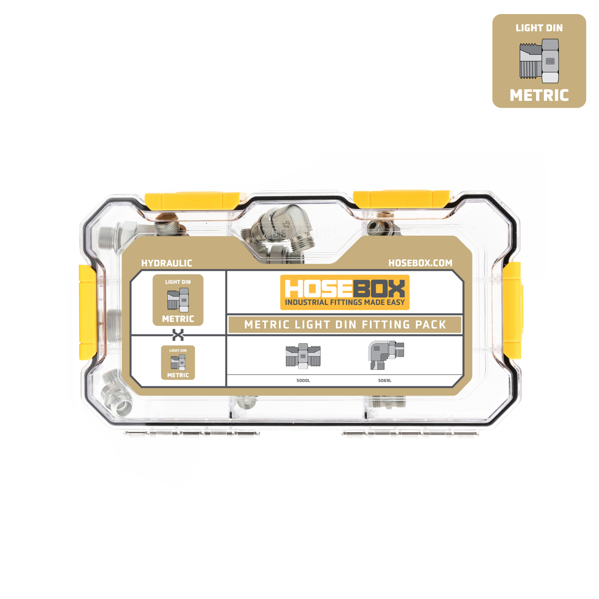 HoseBox, METRIC LIGHT DIN - DIN KIT - 18 Adapters, Fitting Size Other in, Model# HB2027-002